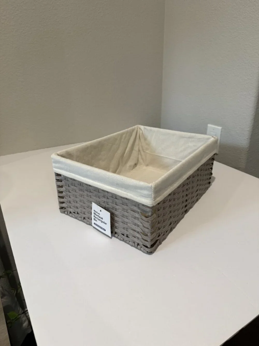 Container Store Montauk Rectangular Storage Basket Medium Grey 11x15x6.5 New Tag